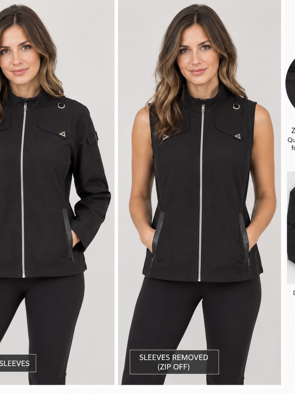 Jamie sadock nwt golf Convertible Black Zip-Front Women's Jacket Vest air wear.